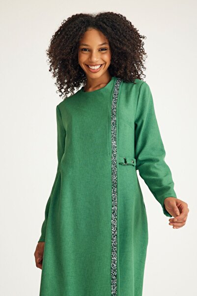 Fashion Showcase Green Long Abaya Ferace - Stone Detailed Lace up