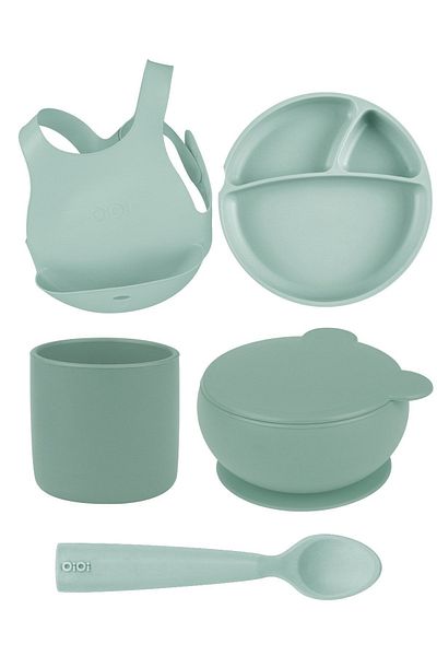 OiOi River Green Set of Five (apron+plate+bowl+glass+spoon)