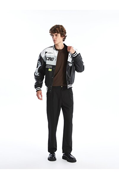 LC Waikiki Pánský kožený kabát s pohodlným vysokoškolským límcem