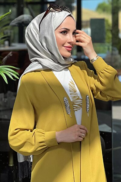 julude Stone Embroidered Oil Green Blouse, Jacket and Trousers - Hijab Triple Set