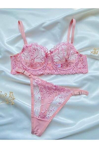 more than socks Pembe Dantelli Bralet Takım (Sütyen&Tanga)