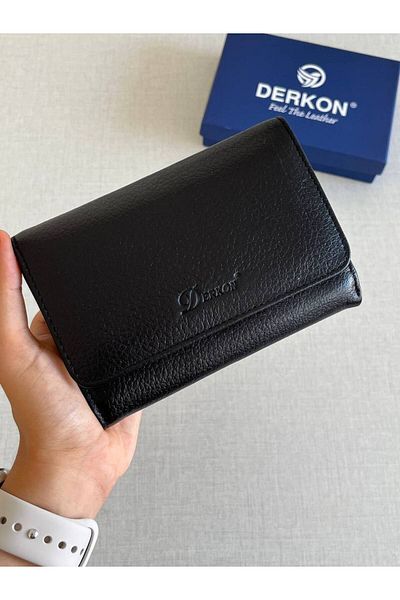 DERKON Medium Size Violeta Model Genuine Leather Black Women's Wallet