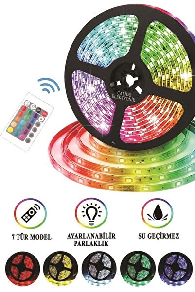 Calido Elektronik Kumandalı Şerit Led 5 Metre RGB Silikonlu İç Ve Dış Mekan A...