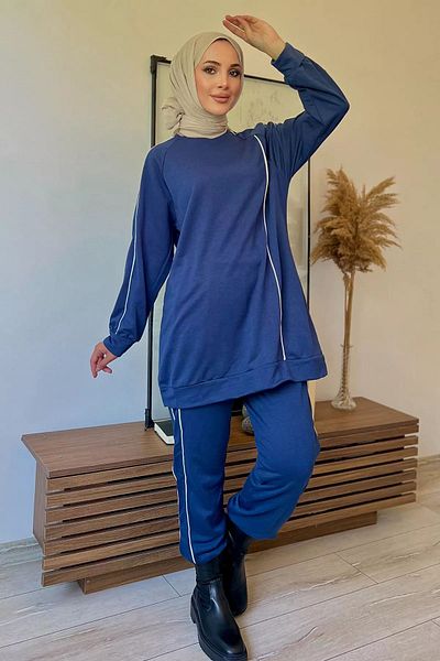 julude Hijab αθλητική φόρμα τουνίκ Navy Blue Διπλό Σετ