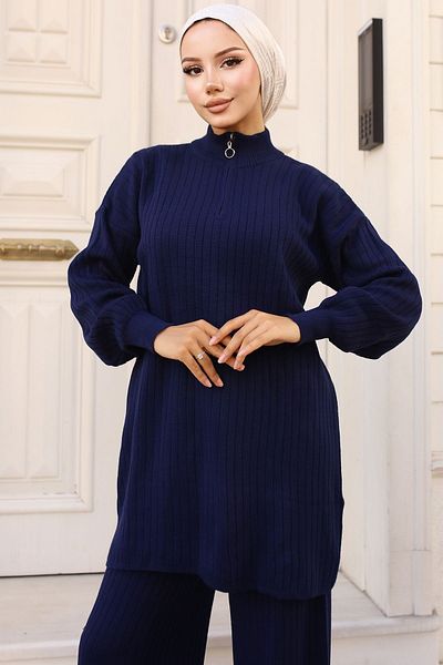 benguen Navy Blue 11030-36 Zippered Knitwear Set
