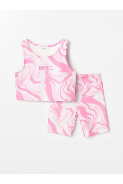LC Waikiki Crew Neck Tie-Dye Patterned Athlete and Leggings Set for Girls