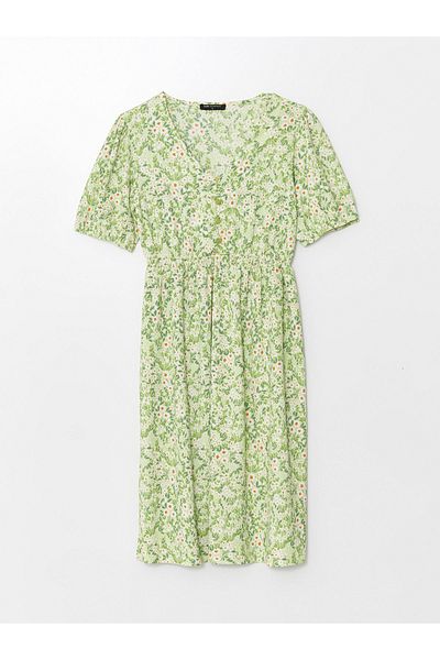 LC Waikiki Kurzärmliges Umstandskleid mit V-Ausschnitt und Blumenmuster