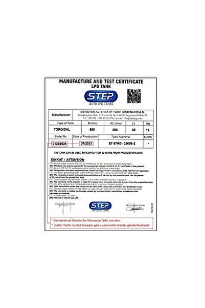Step Simit Lpg Tankı 35 Litre Ø 550 X H 200 X 30 ° Derece