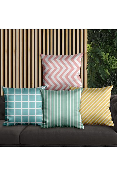 EJOYA Set de 4 perne și perne cu design liniar de 45 cm - 113787