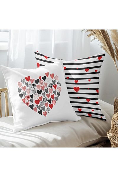 EJOYA Set de perne 2 bucăți roșu negru de 45 cm - design inimă, interior și husă de pernă 113562