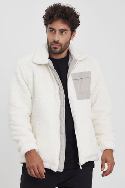 MADZEYMODA Чоловіча зимова плюшева куртка - новий сезон, на блискавці, екрю Mz86050