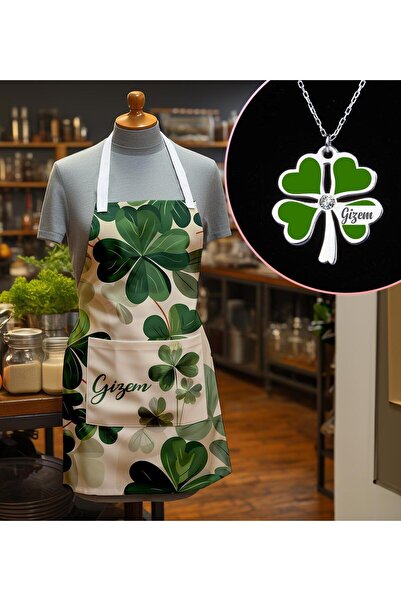 EJOYA Kişiye Özel Uğurlu Yonca Mutfak Önlüğü & Yonca Kolye 113218
