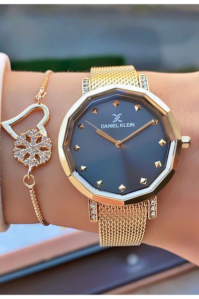 Daniel Klein Gold Color Waterproof Women's Wristwatch and Bracelet Gift