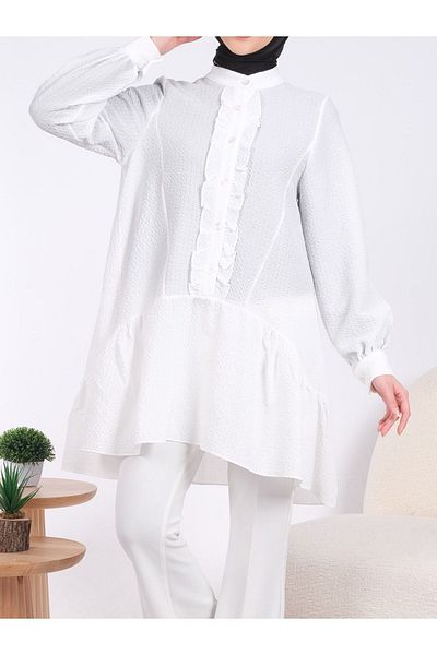 HİJABAYA Frilly Skirt and Buttoned Front Seersucker Tunik