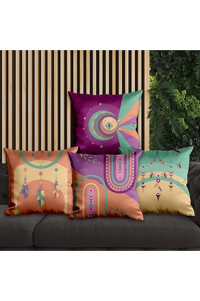 EJOYA Set de 4 perne și husă de pernă cu design Dreamcatcher 45 cm