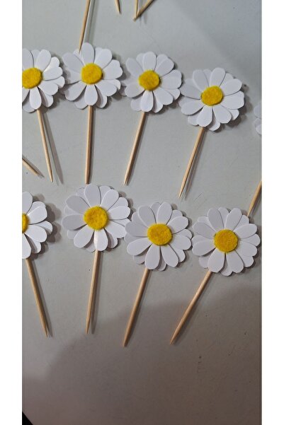 Büşra Süsleme Papatya Temalı Pasta Süsü Doğum Günü Kürdan 15 Adet