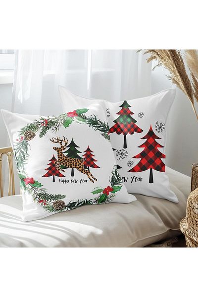 EJOYA New Year's Dedicated 2-Piece Pillow and Throw Pillow Cover with Deer Design 45cm 113609