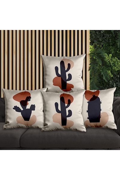 EJOYA Cactus Designed 4-Piece Pillow and Throw Pillow Case 45cm