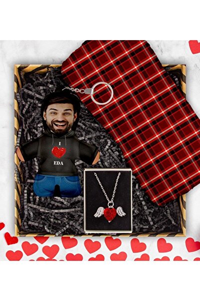 EJOYA Sevgiliye Özel Fotoğraflı Peluş Anahtarlık & Taşlı Kolye & Polar Atkı H...