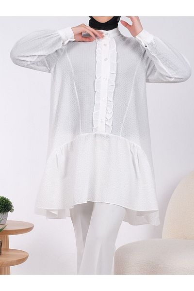 HİJABAYA Frilly Skirt and Buttoned Front Seersucker Tunik