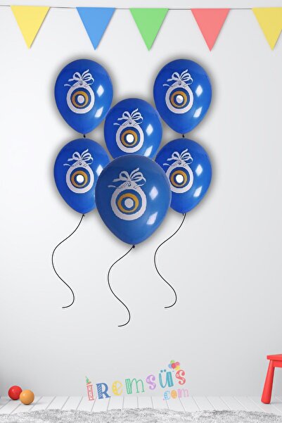 mypartyready Nazar Boncuk Baskılı Mavi Renk Balon 10 Adet Nazar Boncuklu Balo...