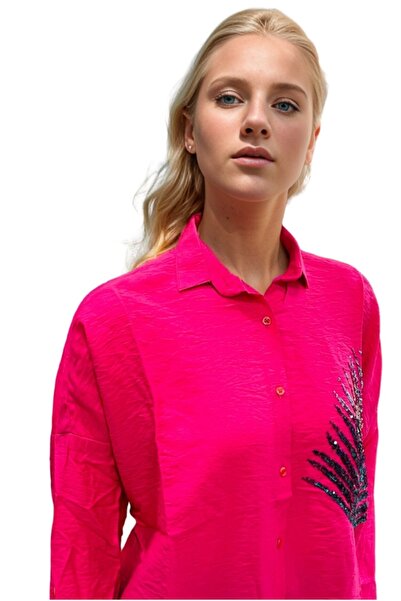 Cassime Фуксія Лляна Оверсайз Сорочка - Жіноча з паєтками Айробін