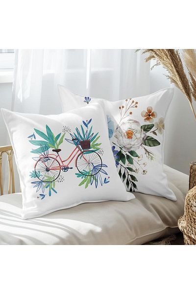 EJOYA 45cm Bicycle and Flower Designed Set of 2 Pillows - 113480