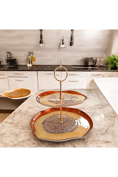 es home collection Porcını Katlı Sunum Tabak 28 X 21 Cm