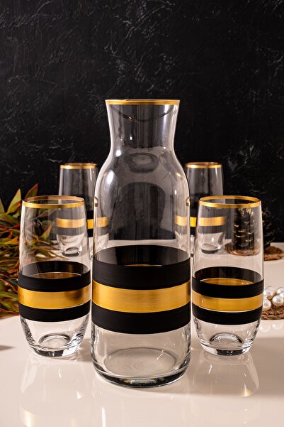 MEST Gst 365 6-Person 7-Piece Black Gold Set Water Glass Set - Gilded Jug