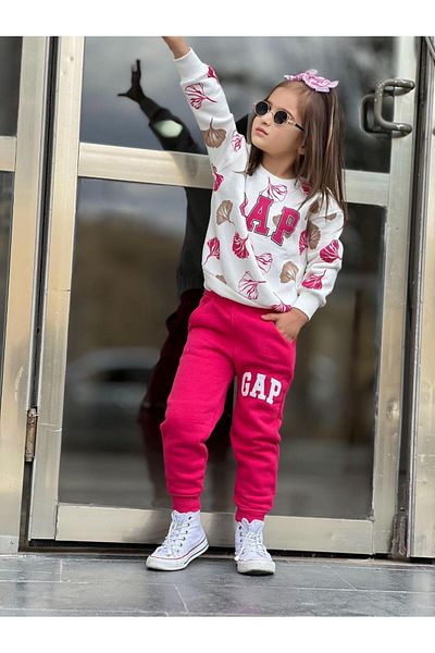 GVP KİDS Girl's Seasonal 3 Thread Non-Rated Tracksuit Set - 100% Cotton