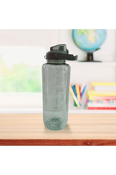 AHİR TİCARET 1500 ml Motivational Transparent Sports Water Bottle with Straw