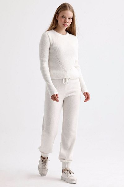 MD trend High Waist Women's Knitwear Pants and Crop Sweater Set - Lace-Up and Waist Elastic