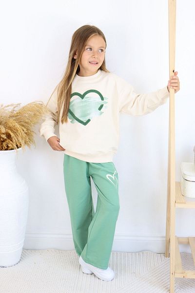 e-çocuk Girl's Lower Upper Set Heart Printed Pipe Leg 6824