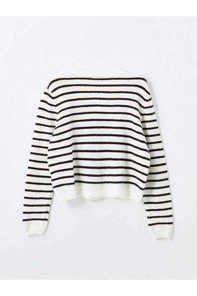 LC Waikiki Cardigan de damă cu mânecă lungă, cu decolteu în dungi