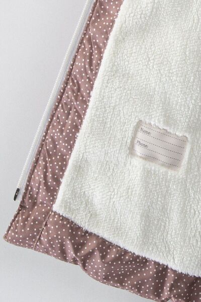 PODİUM GİYİM Sevimli Tasarım Tavşan Oyuncaklı Soft Kumaş Puantiyeli Varaklı Içi Kürklü Cepli Kışlık Kaban- Mont