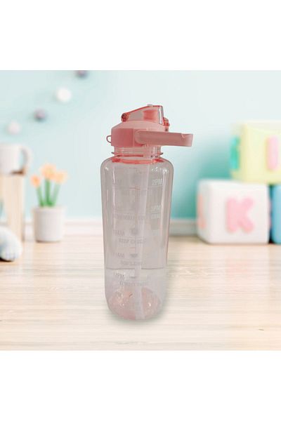 AHİR TİCARET 1500 ml Motivational Transparent Sports Water Bottle with Straw