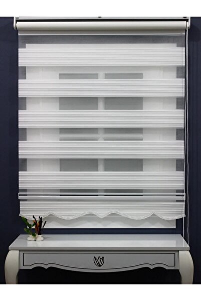 NetworkAvm Ekru Mat Beyazı Geniş Pliseli Zebra Stor Perde Etek Dilimli (alümi...