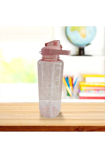 AHİR TİCARET 1500 ml Motivational Transparent Sports Water Bottle with Straw