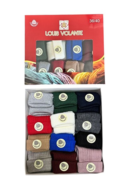 Louis Volante Kıvrık Lambswool Yün Renkli Bot Çorabı 12 Çift