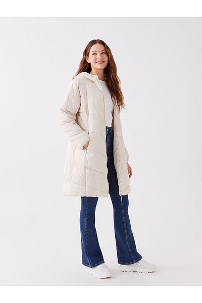 LC Waikiki Vzorovaná dámská bunda Puffer s kapucí