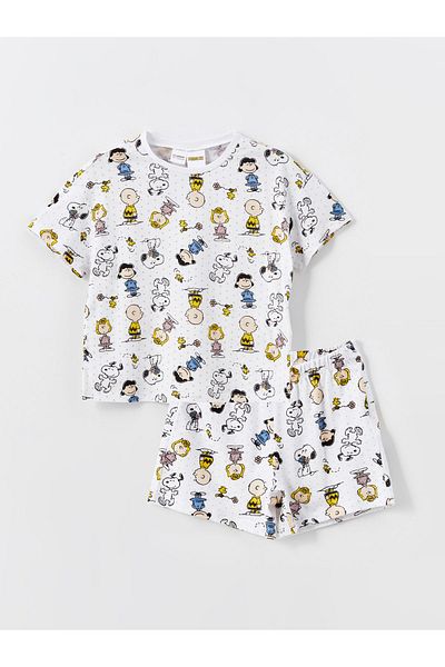 LC Waikiki Σετ πιτζάμες Snoopy Printed για κορίτσια με σορτς - Crew Neck, κοντομάνικο