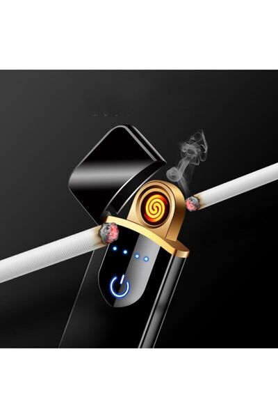 Genel Markalar Çift Taraflı Elektrikli Slim Lüks Usb Şarjlı Siyah Çakmak