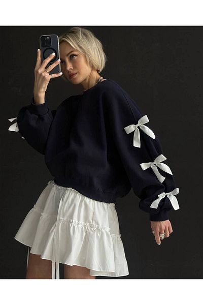 Pulli Collection Βασικό φούτερ με απλικέ μαύρη κορδέλα