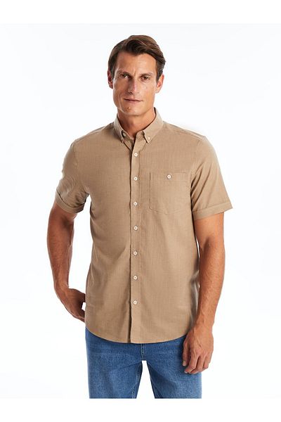 LC Waikiki Pánská košile Regular Fit ze směsi lnu - Krátký rukáv