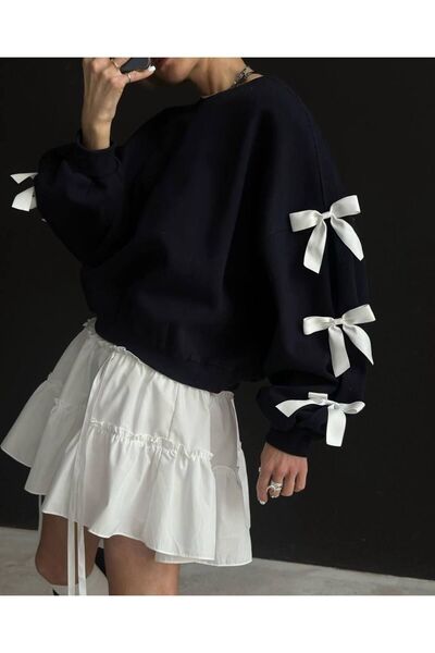 Pulli Collection Hanorac de bază aplicat cu panglică neagră