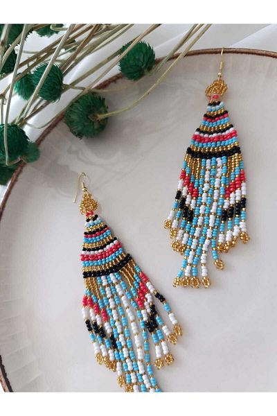 İPAR AKSESUAR Peacock - Sand Beaded Handmade Earrings