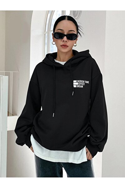 Genel Markalar Unisex Siyah Oversize Sweatshirt