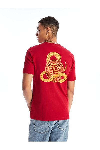 LC Waikiki Bedrucktes Herren-T-Shirt aus gekämmter Baumwolle – Rundhalsausschnitt, kurze Ärmel