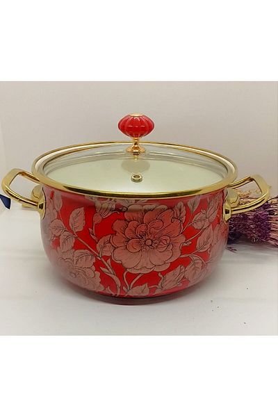 EBRULİEMAYE Red Rose Gold 20 cm Enameled Milk Yogurt Food Cookware