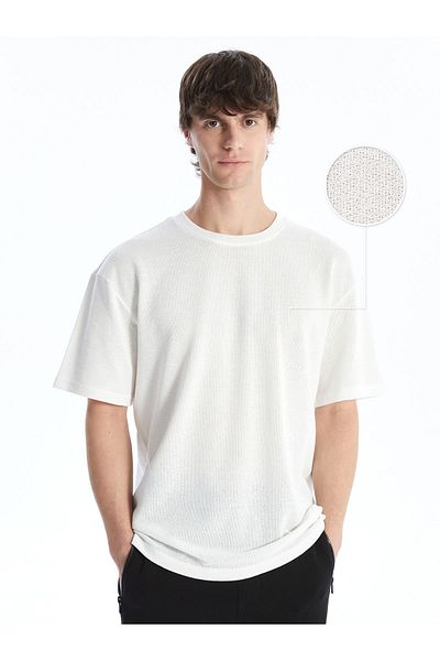 LC Waikiki Herren-T-Shirt aus strukturierter gekämmter Baumwolle – Rundhalsausschnitt, kurze Ärmel